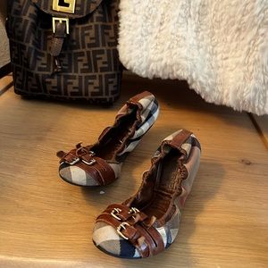 Burberry Bridle Ballerina Rubber Sole Buckle Flats Size 37
